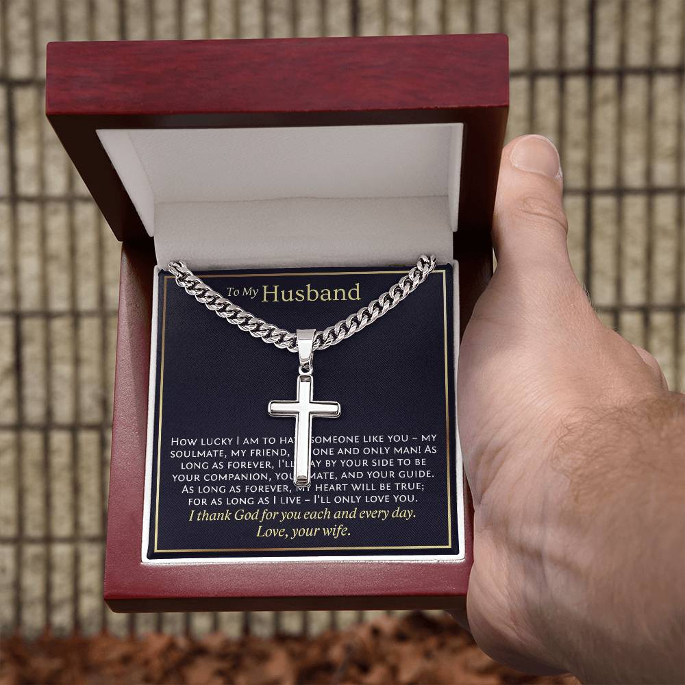 To My Husband, Personalized Cross Necklace, Christian Gift for Husband