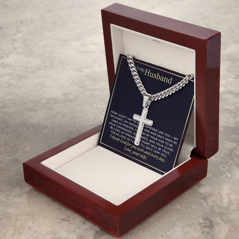 To My Husband, Personalized Cross Necklace, Christian Gift for Husband