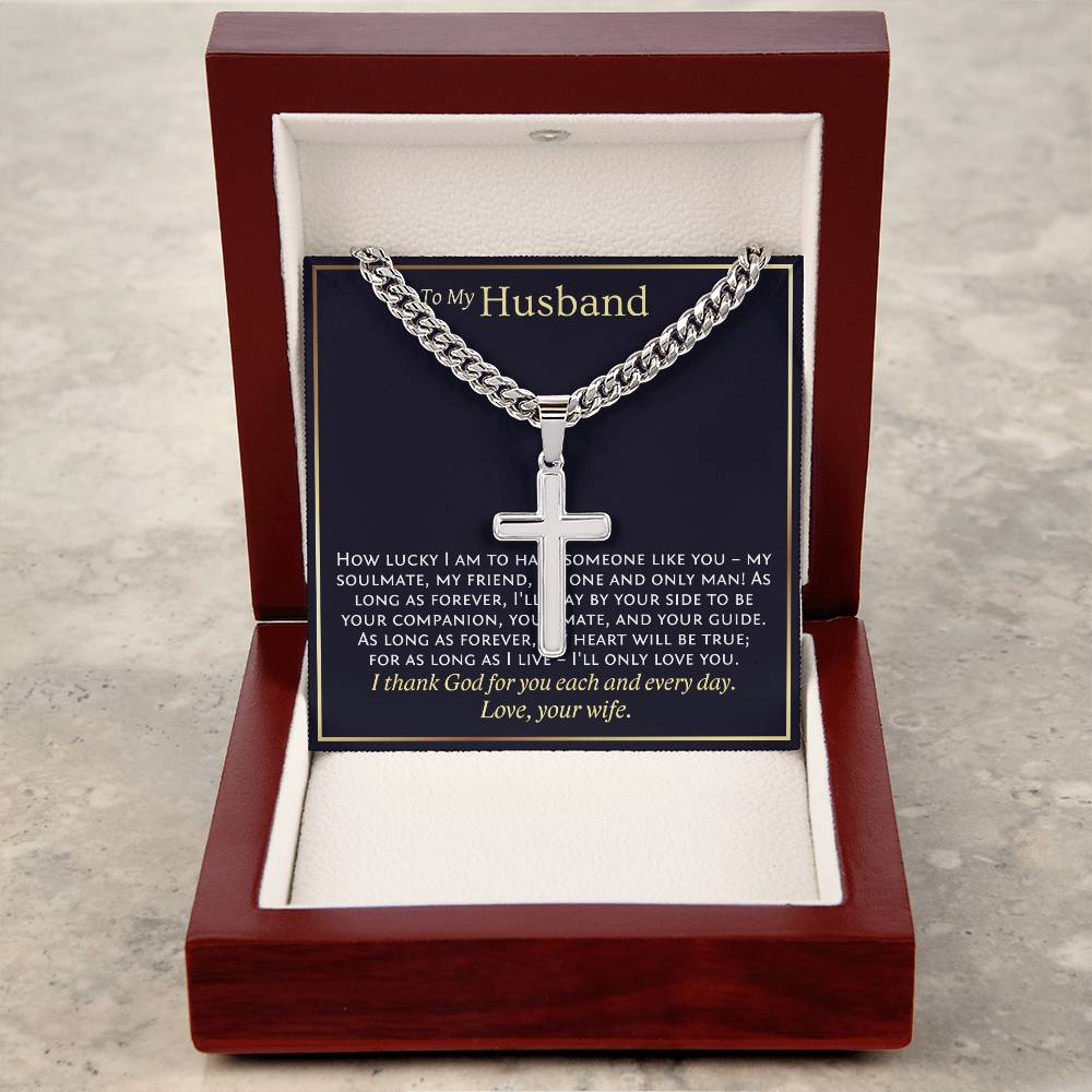 To My Husband, Personalized Cross Necklace, Christian Gift for Husband