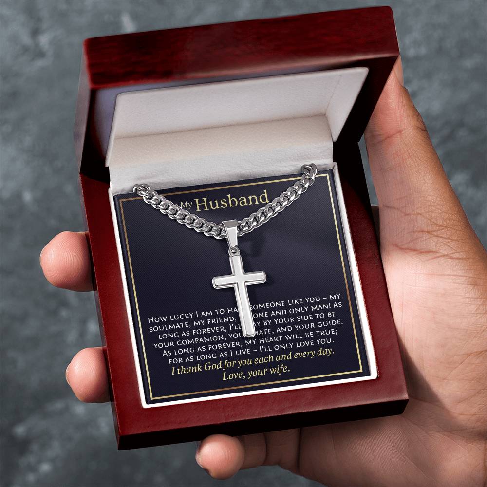 To My Husband, Personalized Cross Necklace, Christian Gift for Husband