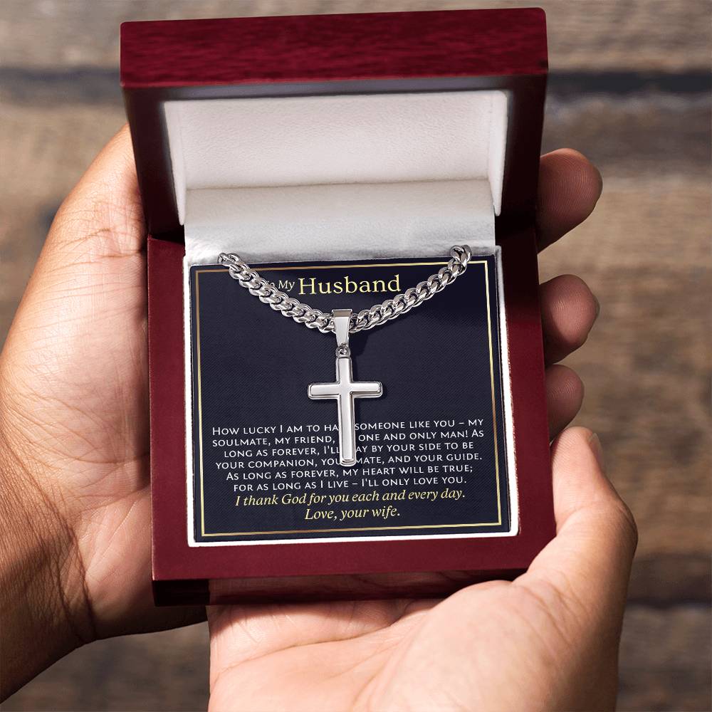 To My Husband, Personalized Cross Necklace, Christian Gift for Husband
