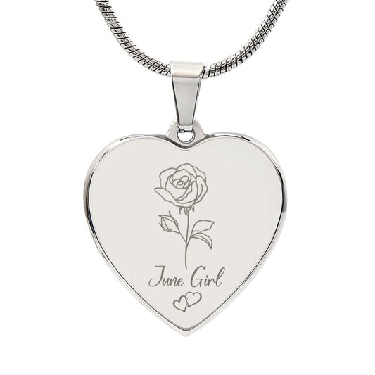 June Rose Engraved Heart Necklace