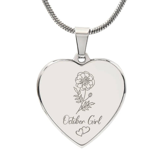 Octover Marigold Engraved Heart Necklace
