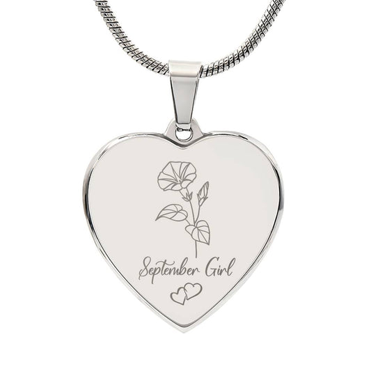 September Glory Engraved Heart Necklace
