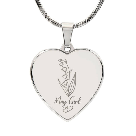 May Lily Engraved Heart Necklace