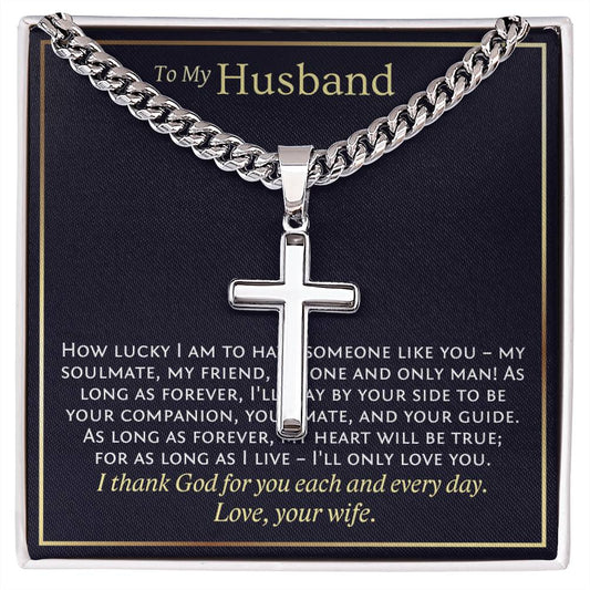To My Husband, Personalized Cross Necklace, Christian Gift for Husband