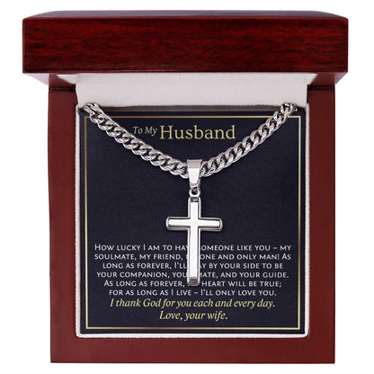 To My Husband, Personalized Cross Necklace, Christian Gift for Husband