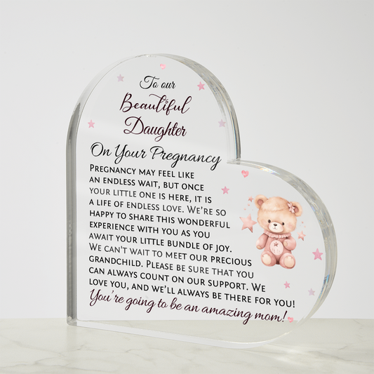 To Our Daughter On Your Pregnancy, Expecting Daughter Gift from Parents, Future Mom of Baby Girl Gift with Pregnancy Wishes, Heart Acrylic Plaque