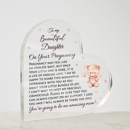 Daughter pregnancy gift with a heartwarming pregnancy wishes - Acrylic Heart Plaque, Baby Girl nursing décor.